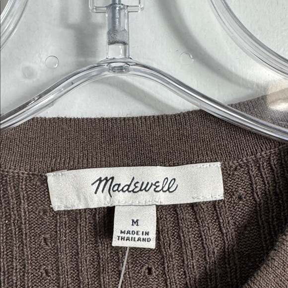 NWT Madewell Cotton-Blend Pointelle Short-Sleeve Cardigan Brown Size Medium - Picture 4 of 10